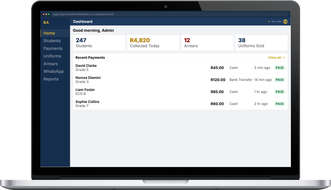 Beyond Administration dashboard on a laptop screen