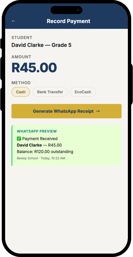 Record Payment screen on a phone